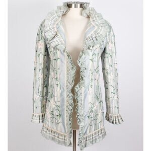 Vintage Oscar de la Renta silk jacket sz Small ruffle floral embroidered beaded